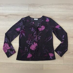 Vintage CAROL ROSE Black and Purple Floral Blouse 💜 💐